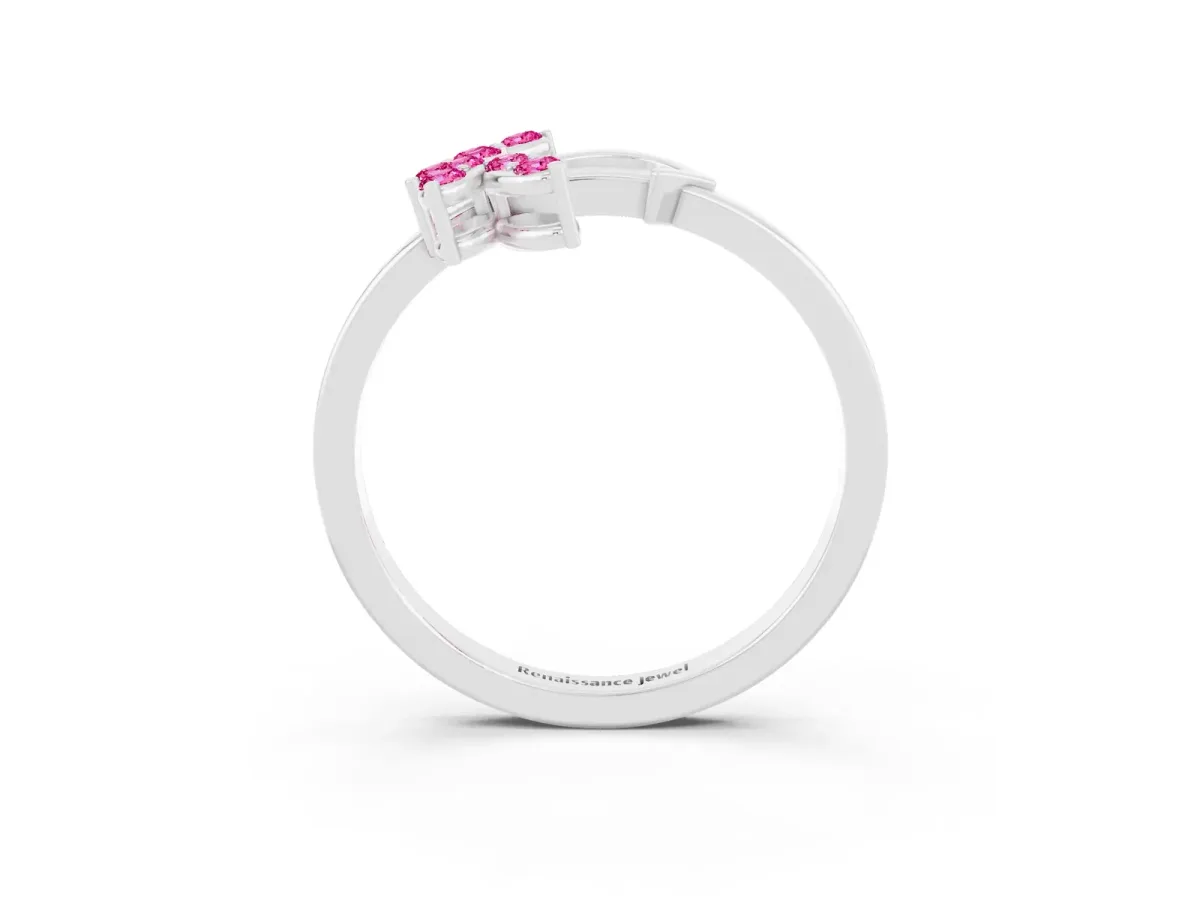 Marquise Pink Sapphire Cluster Bypass Ring with Prong Setting Silver