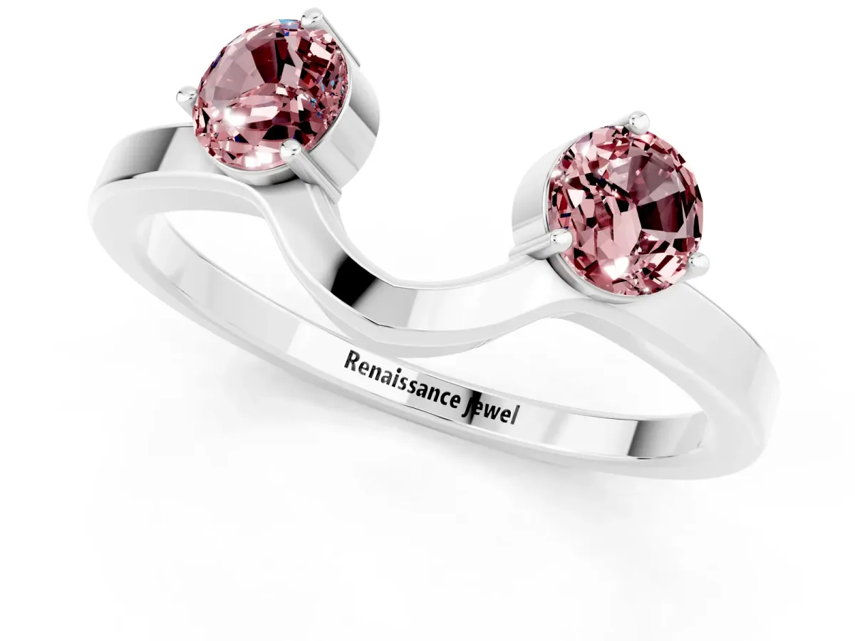 Dual Round Morganite Open Band Ring with Prong Setting Silver
