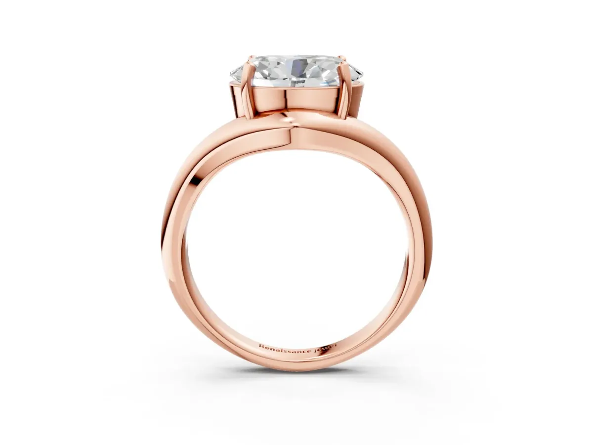 Oval Diamond Twisted Solitaire Ring Rose gold