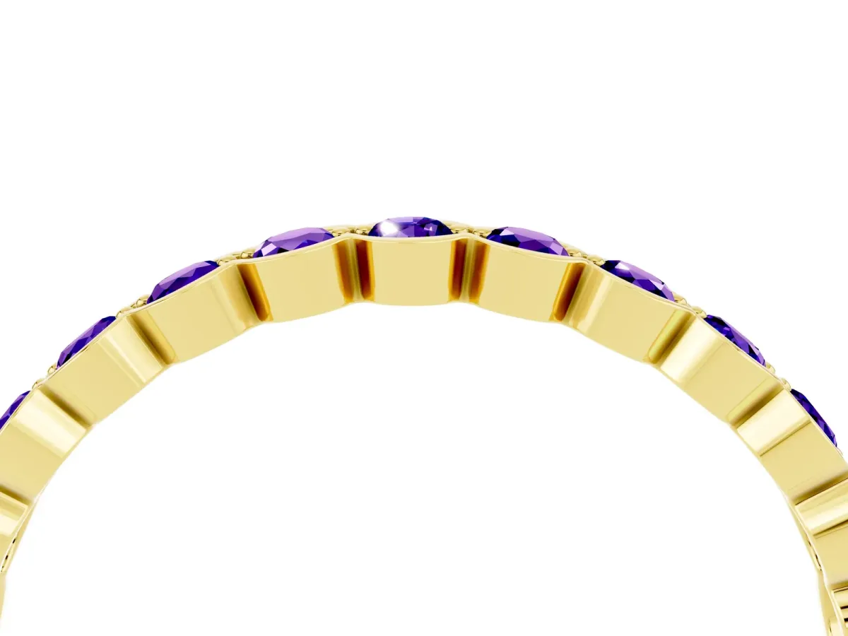 Round Tanzanite Bezel Set Eternity Band Yellow gold