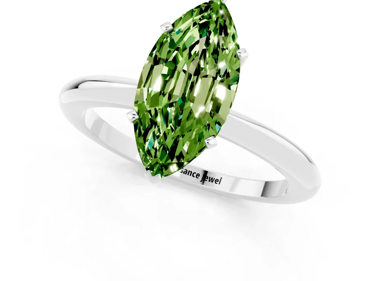 Marquise Cut Peridot Solitaire Ring with Six-Prong Setting and Classic Band Silver