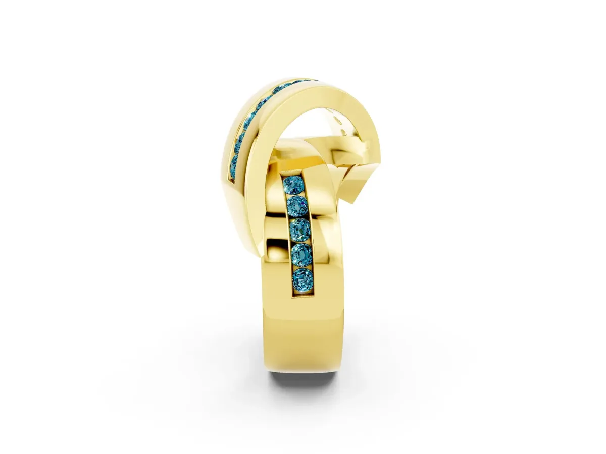 Pavé Round Blue Topaz Crossover Band with Channel Setting Yellow gold