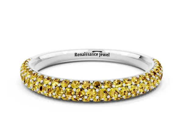 Round Yellow Sapphire Pavé Eternity Band with Shared Prong Setting White gold