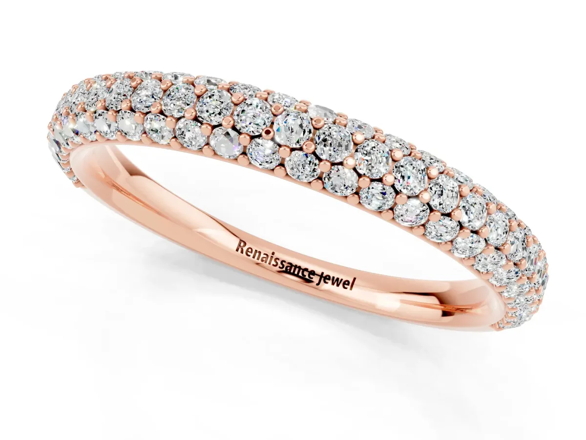 Round Moissanite Pavé Eternity Band with Shared Prong Setting Rose gold