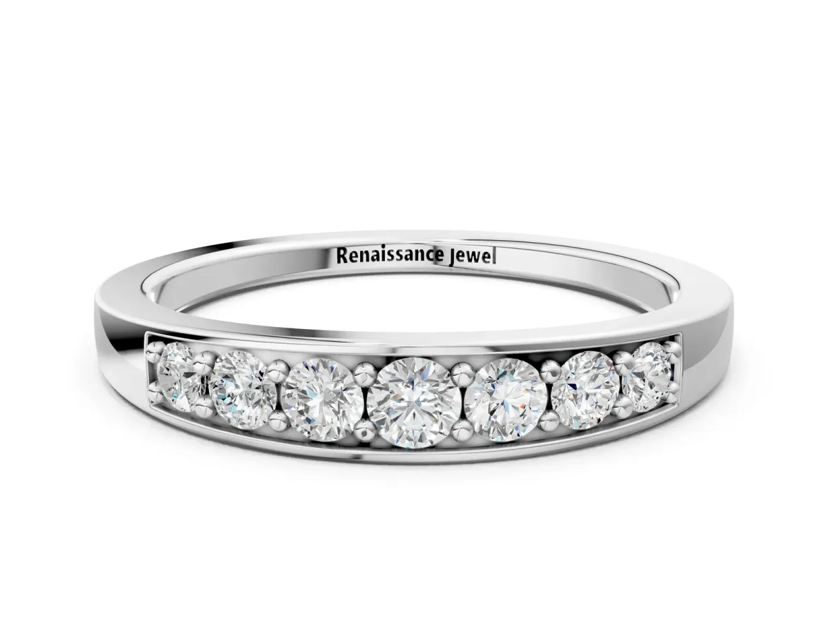 Channel-Set Round Diamond Comfort Fit Band Silver
