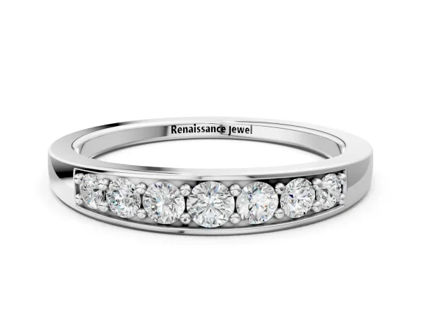 Channel-Set Round Diamond Comfort Fit Band Silver