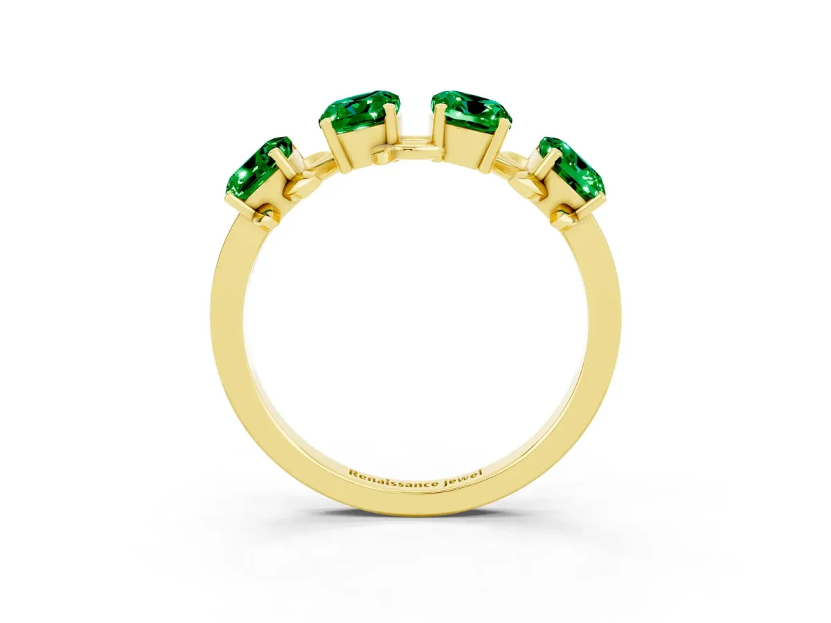 Emerald Cut Emerald Prong-Set Half Eternity Band Yellow gold