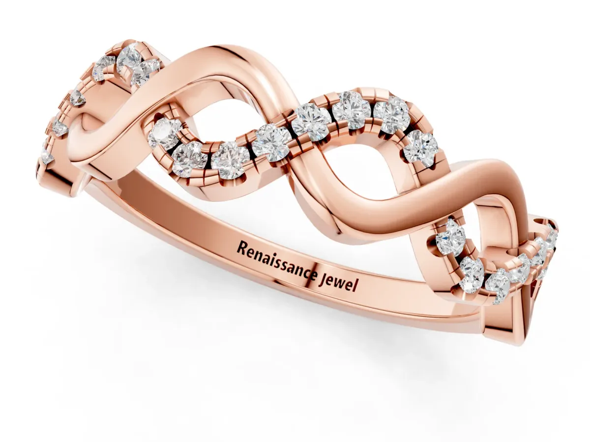 Twist Infinity Round Diamond Band with Pavé Setting Rose gold