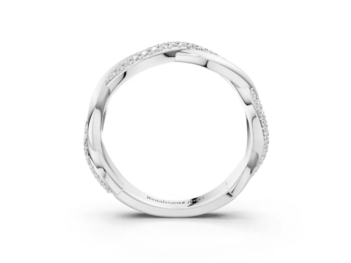 Pavé Round Diamond Twist Eternity Band with Prong Setting Silver