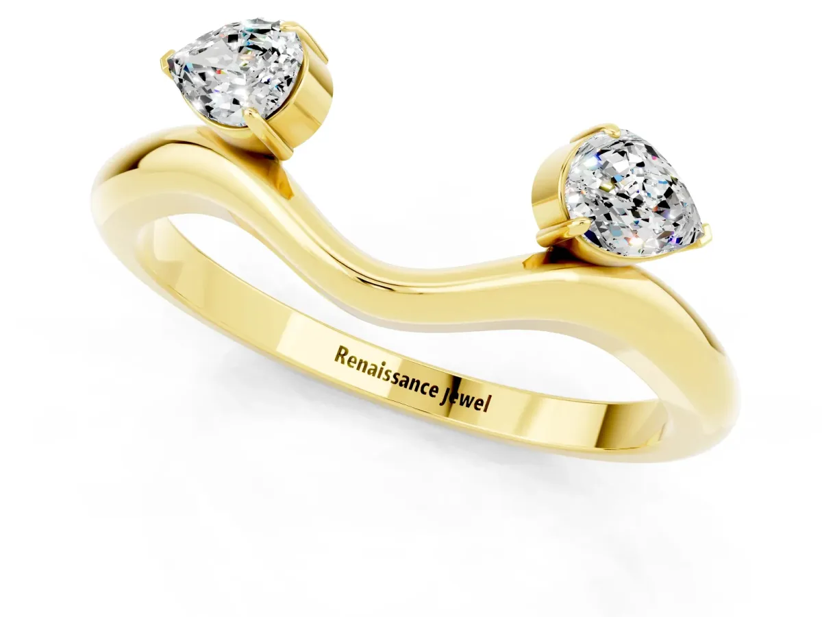 Pear Cut Moissanite Two-Stone Open Band Ring with Prong Setting Yellow gold
