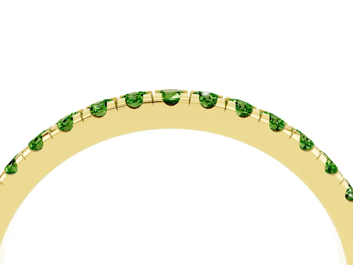 Pavé Round Peridot Half Eternity Band with Shared Prong Setting Yellow gold