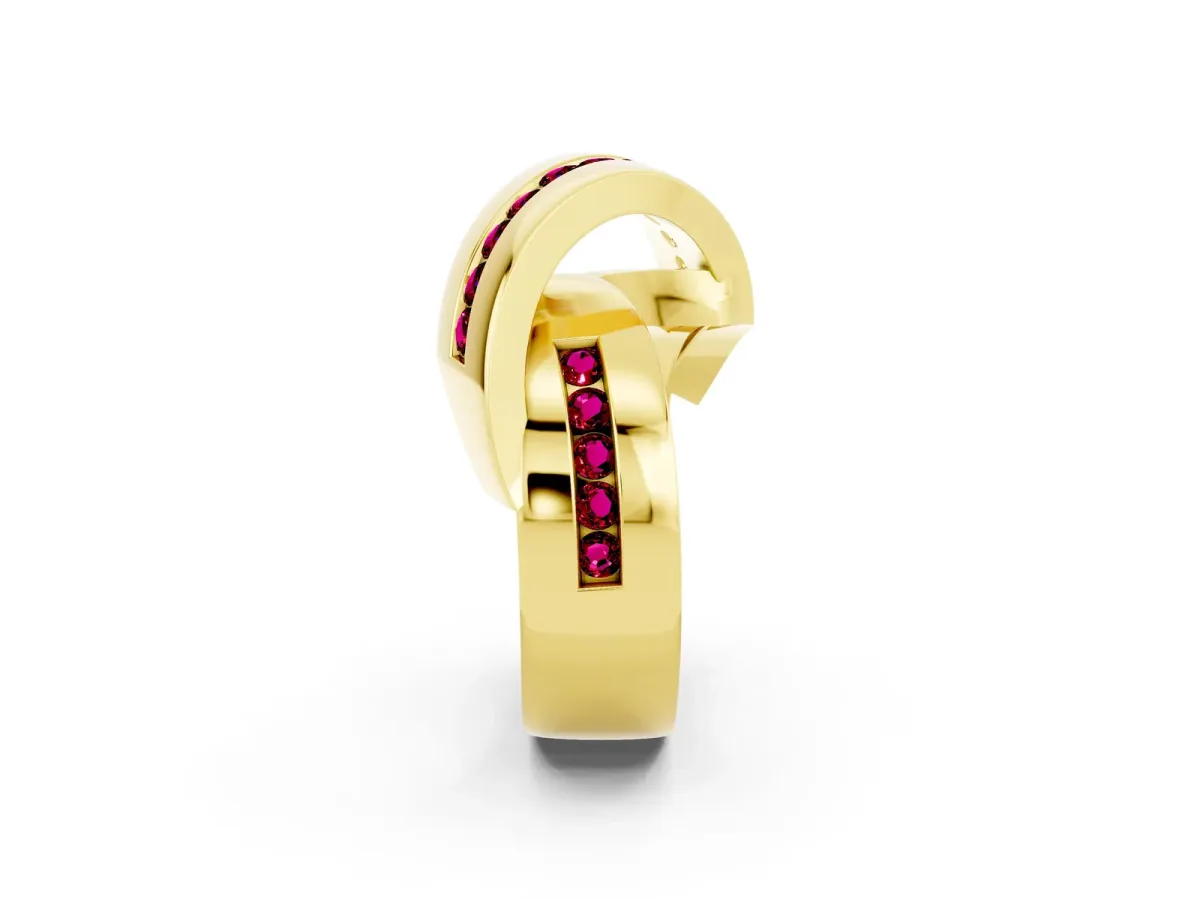 Pavé Round Garnet Crossover Band with Channel Setting Yellow gold