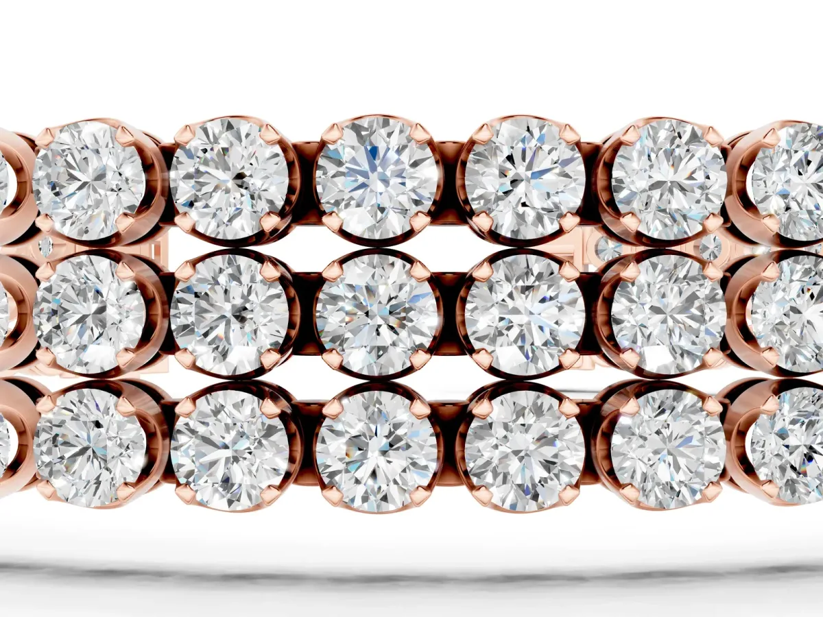 Three-Row Round Diamond Tennis Bracelet with Bezel Setting Rose gold