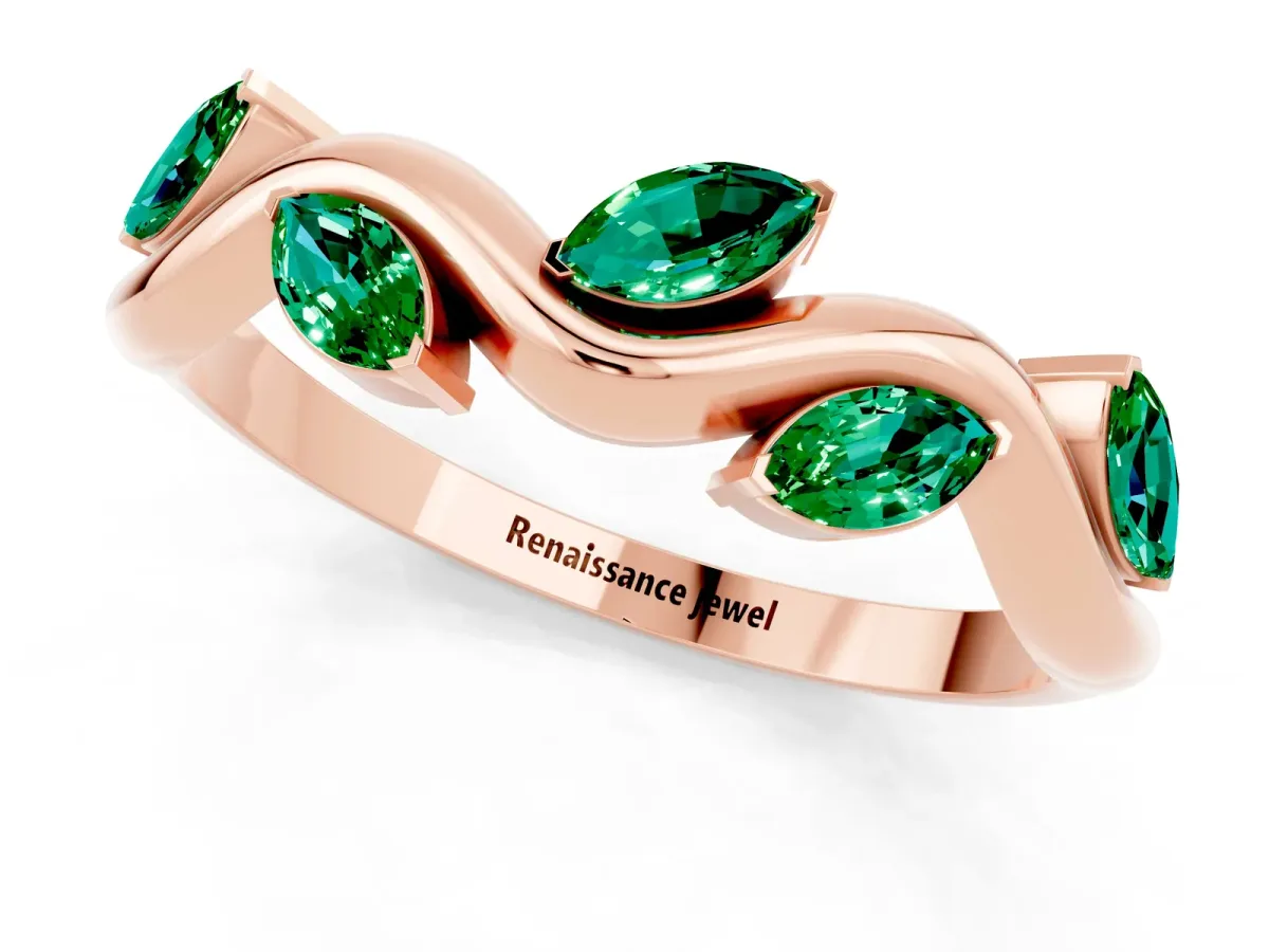 Marquise Emerald Twisted Band with Prong Setting Rose gold