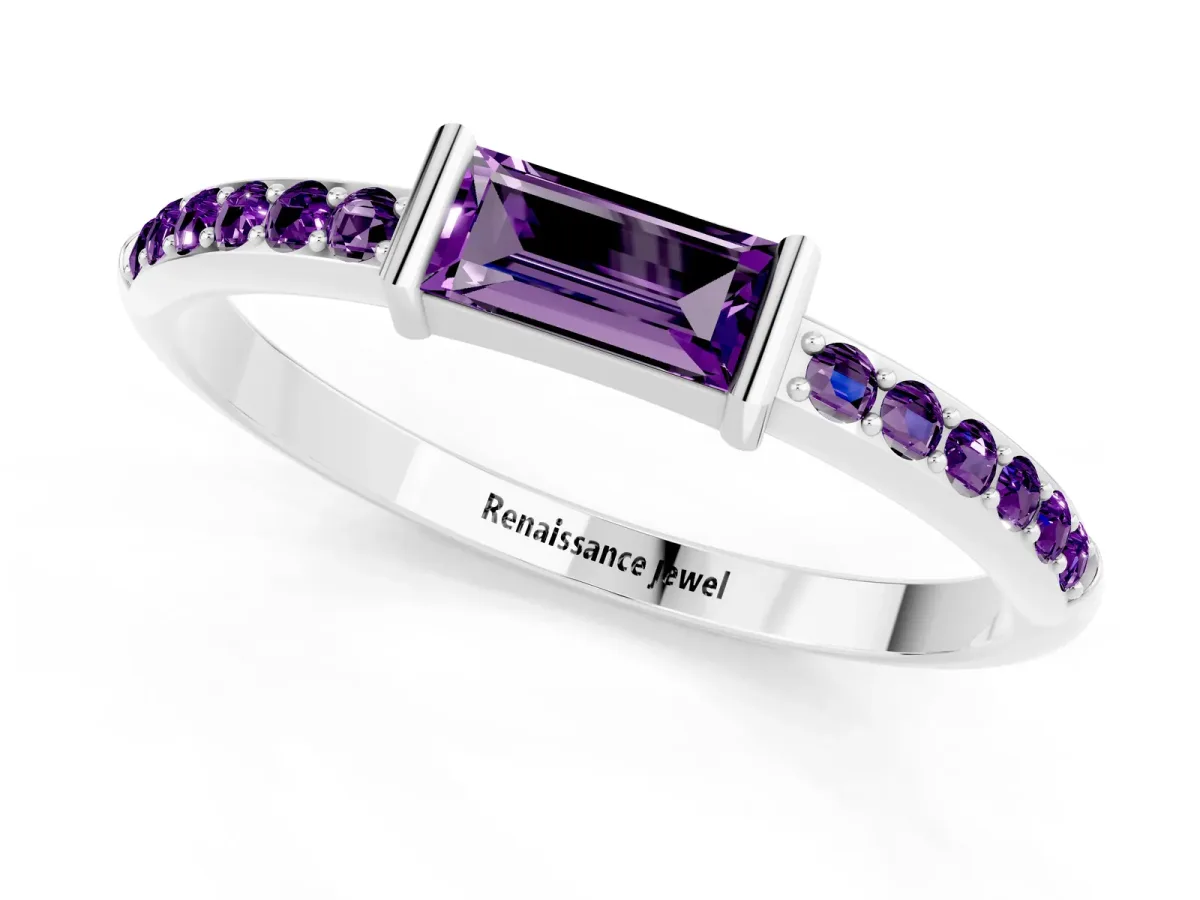 Baguette Amethyst Pavé Band with Bar Setting Platinum