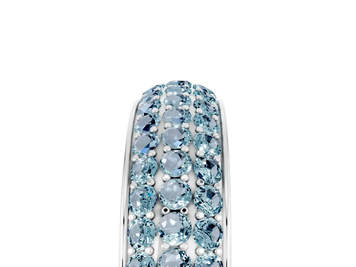 Three-Row Round Aquamarine Eternity Band with Shared Prong Setting Silver