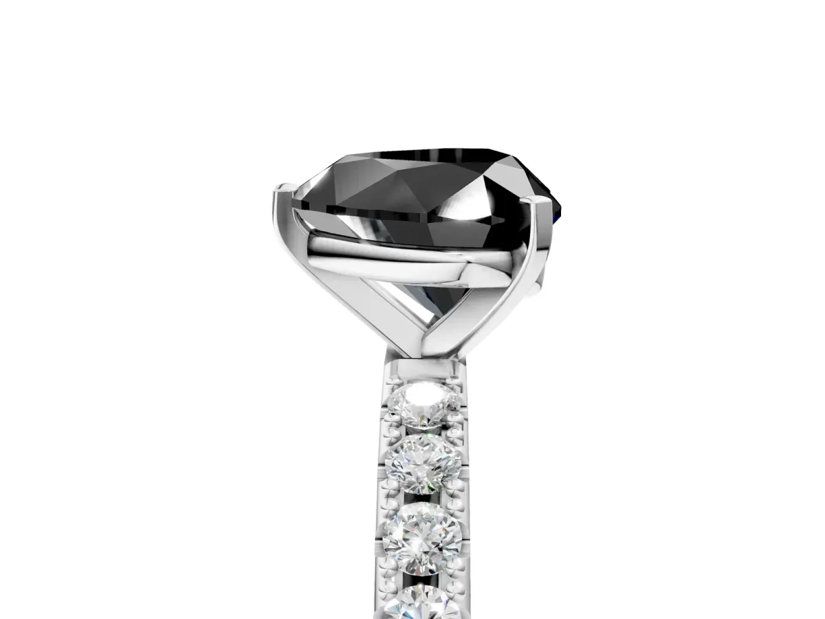 Fancy Black Heart Cut Diamond Solitaire Pavé Band with Four-Prong Setting Silver