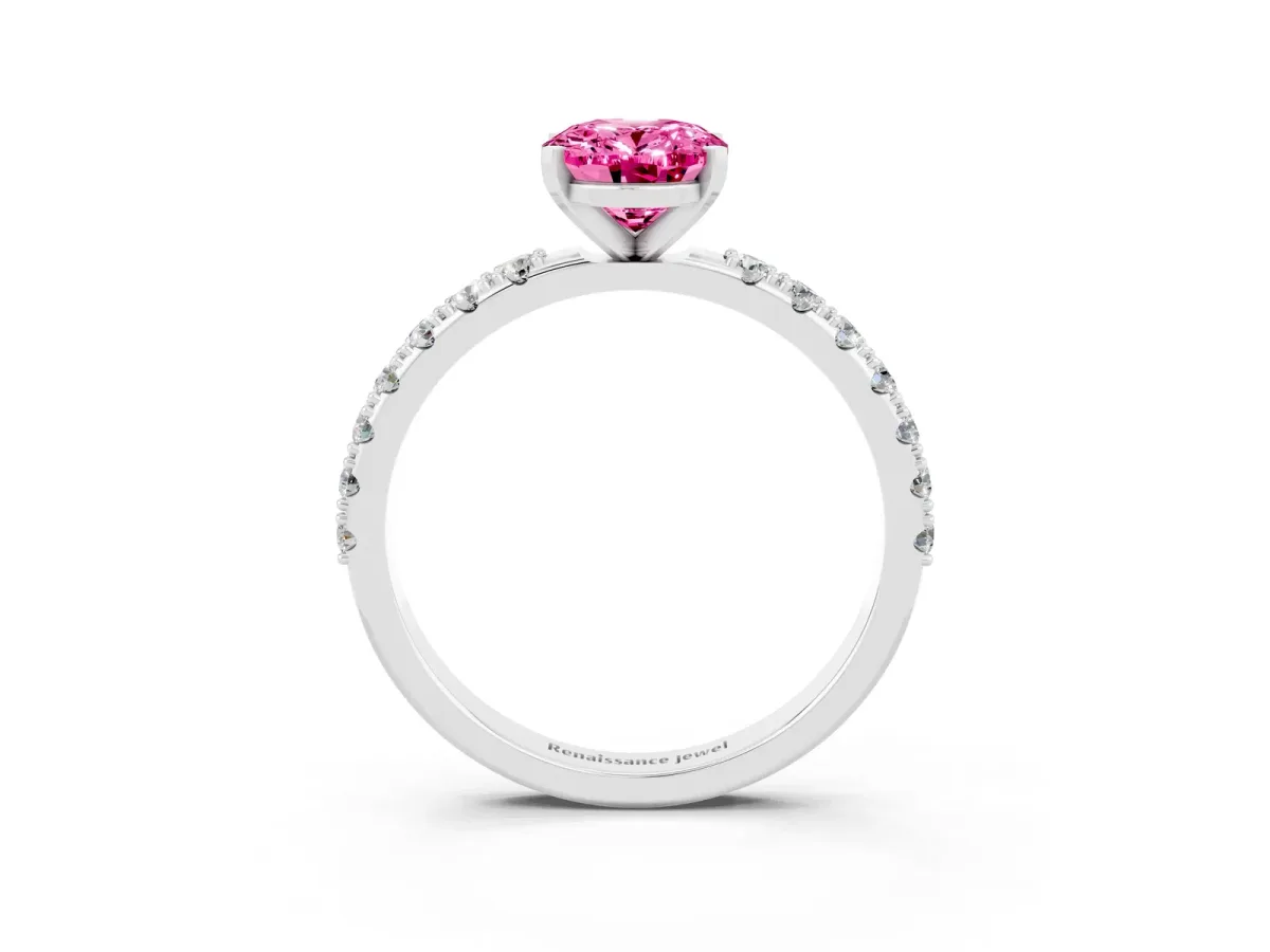 Oval Cut Pink Sapphire Solitaire Pavé Band with Four-Prong Setting Silver