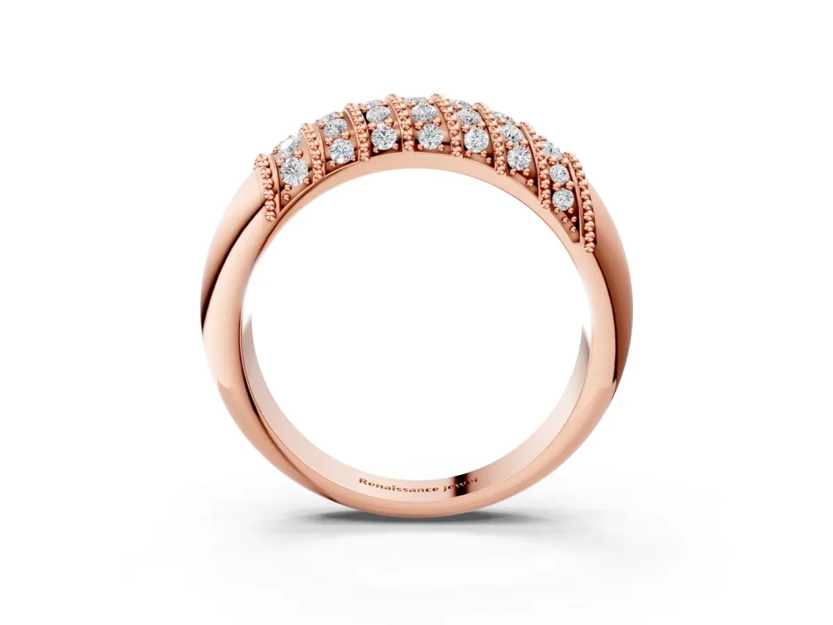 Channel Set Round Diamond Dome Band Rose gold