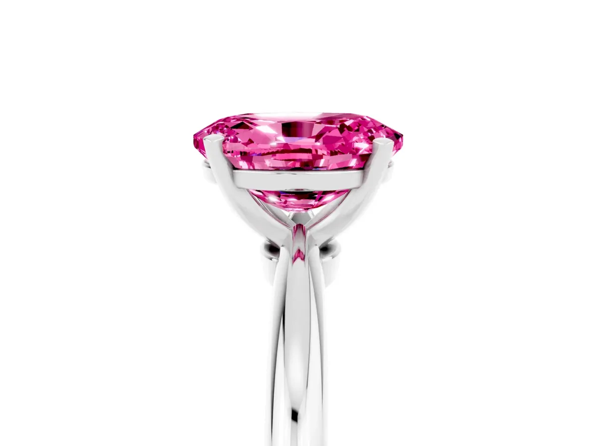 Oval Cut Pink Sapphire Solitaire Ring with Six-Prong Setting and Classic Band Silver
