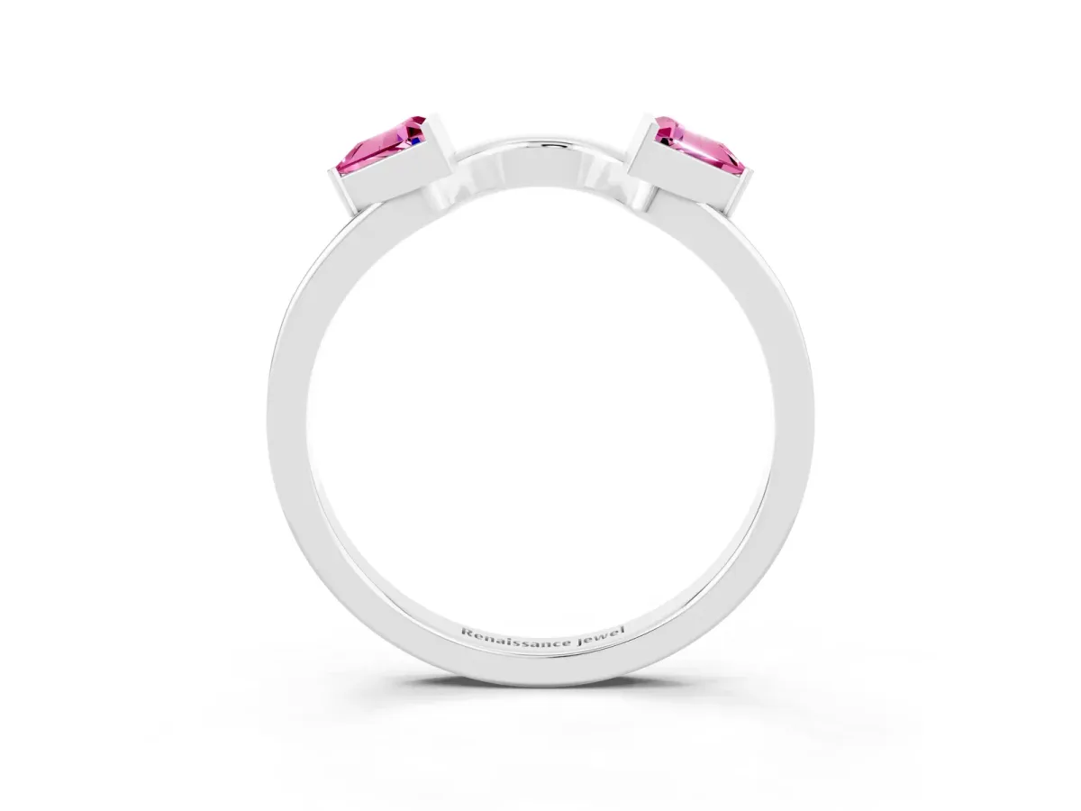 Trillion Pink Sapphire Open Band Ring with Bezel Setting Silver