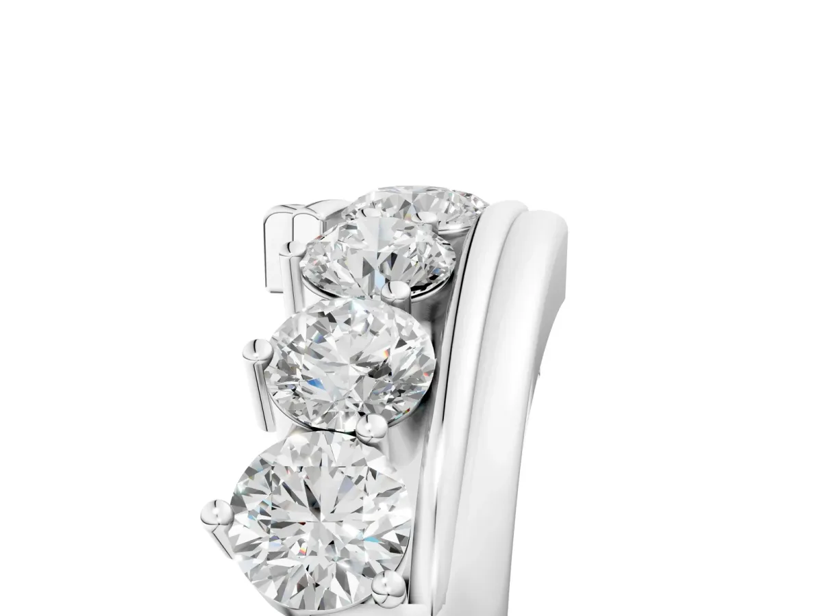 Round Diamond Wave Band with Channel and Shared Prong Setting Platinum