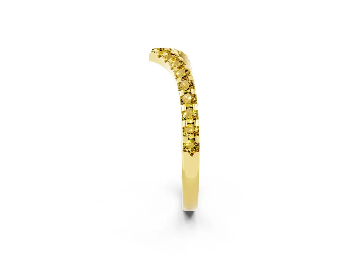 Pavé Round Yellow Sapphire Chevron Band with Shared Prong Setting Yellow gold