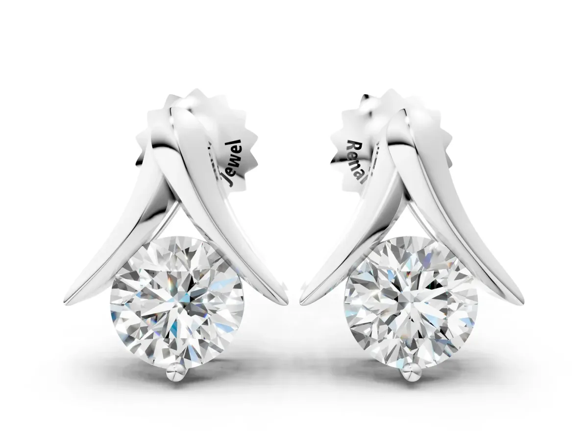 Round Diamond Inverted V Stud Earrings White gold