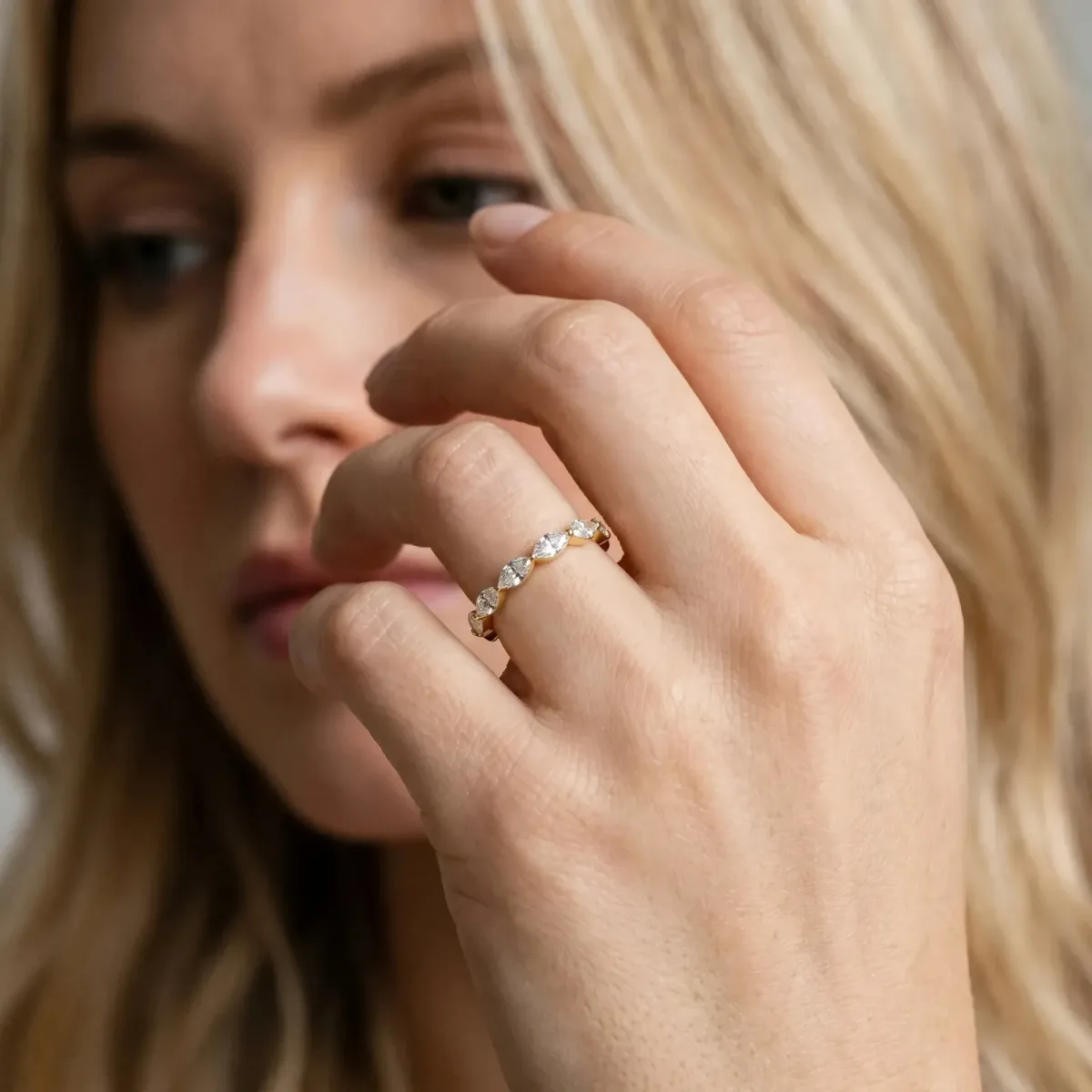 Marquise Diamond Half Eternity Band with Prong Setting Yellow gold