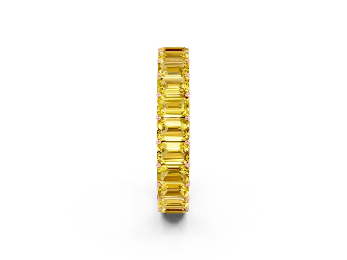Emerald Cut Yellow Sapphire Eternity Band with Shared Prong Setting Rose gold