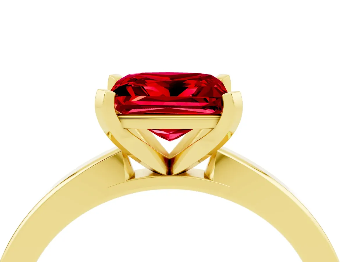 Princess Cut Ruby Solitaire Engagement Ring with Classic Band and Four-Prong Setting Yellow gold