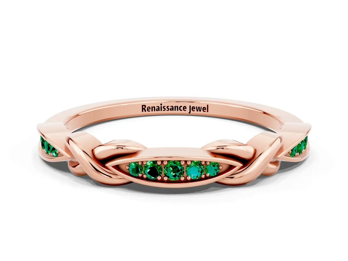 Twisted Marquise Emerald Pavé Band with Shared Prong Setting Rose gold