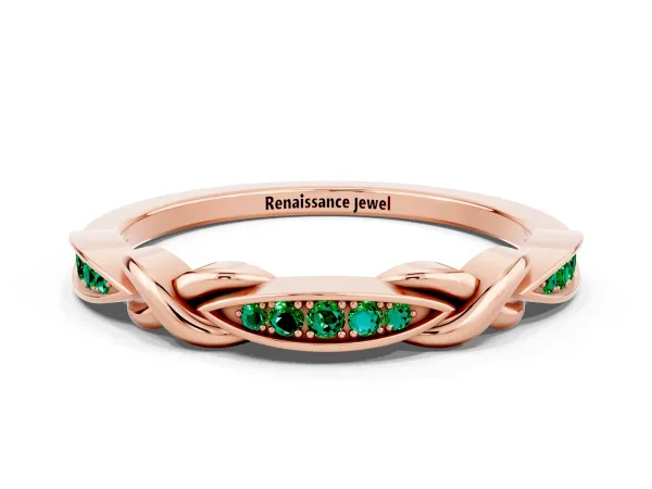 Twisted Marquise Emerald Pavé Band with Shared Prong Setting Rose gold