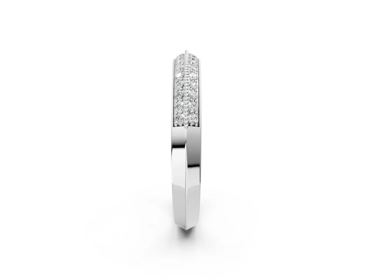 Round Diamond Pave Eternity Band with Milgrain Edging Silver