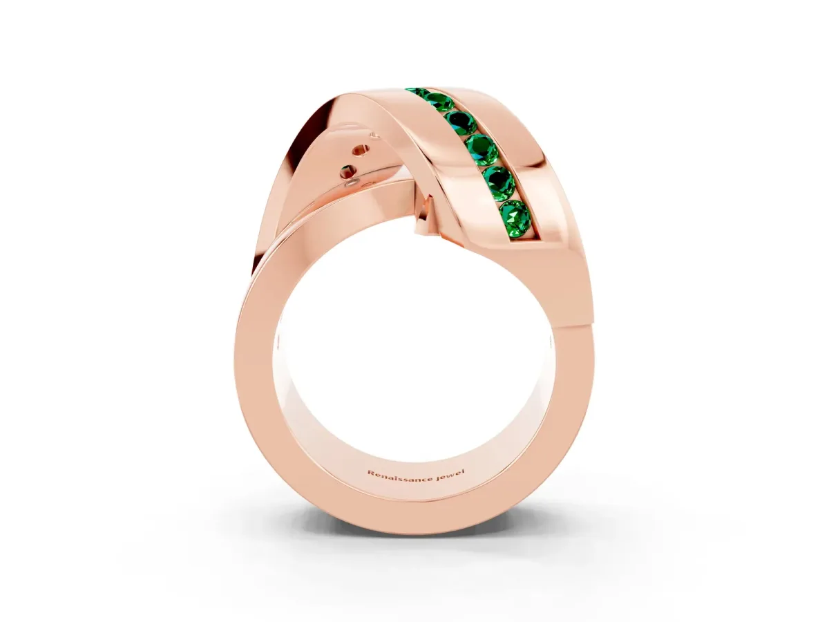 Pavé Round Emerald Crossover Band with Channel Setting Rose gold