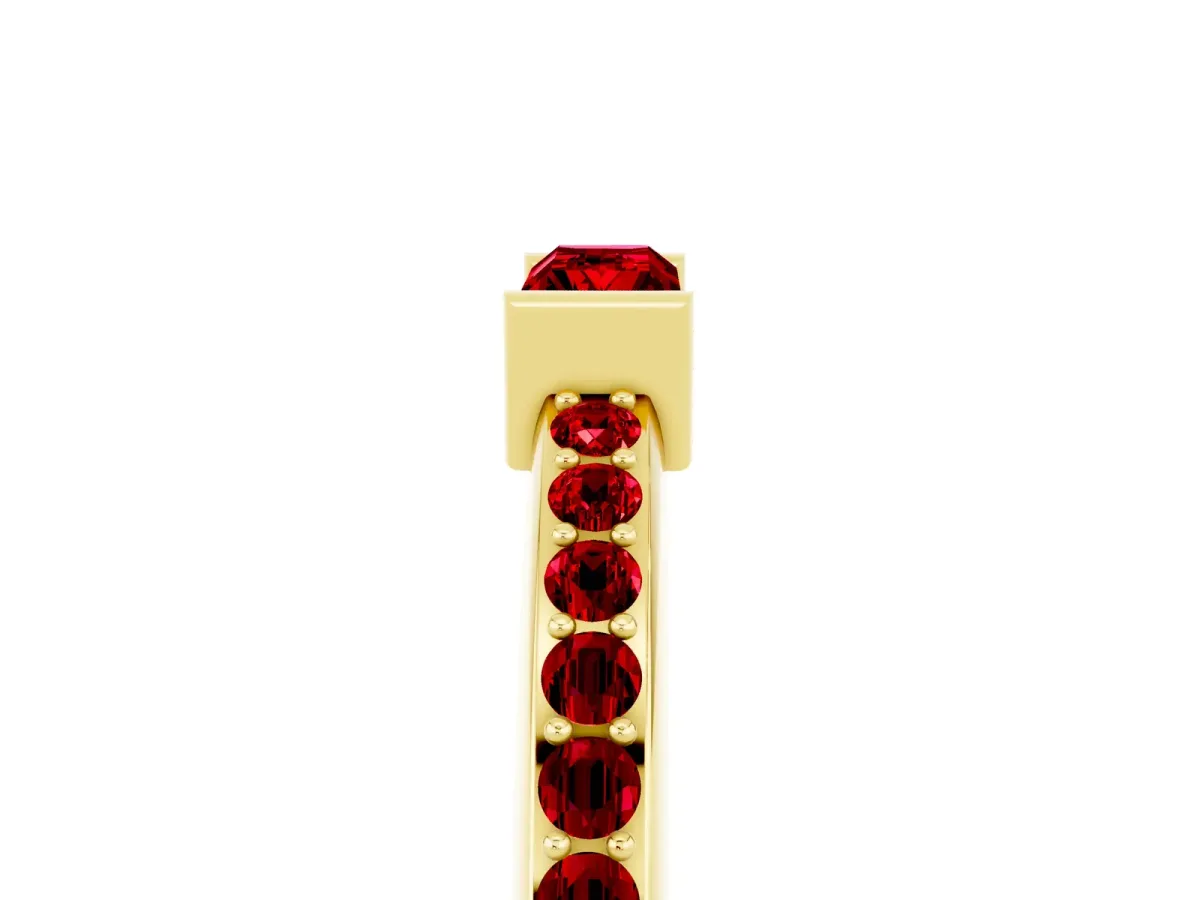 Baguette Ruby Pavé Band with Bar Setting Yellow gold