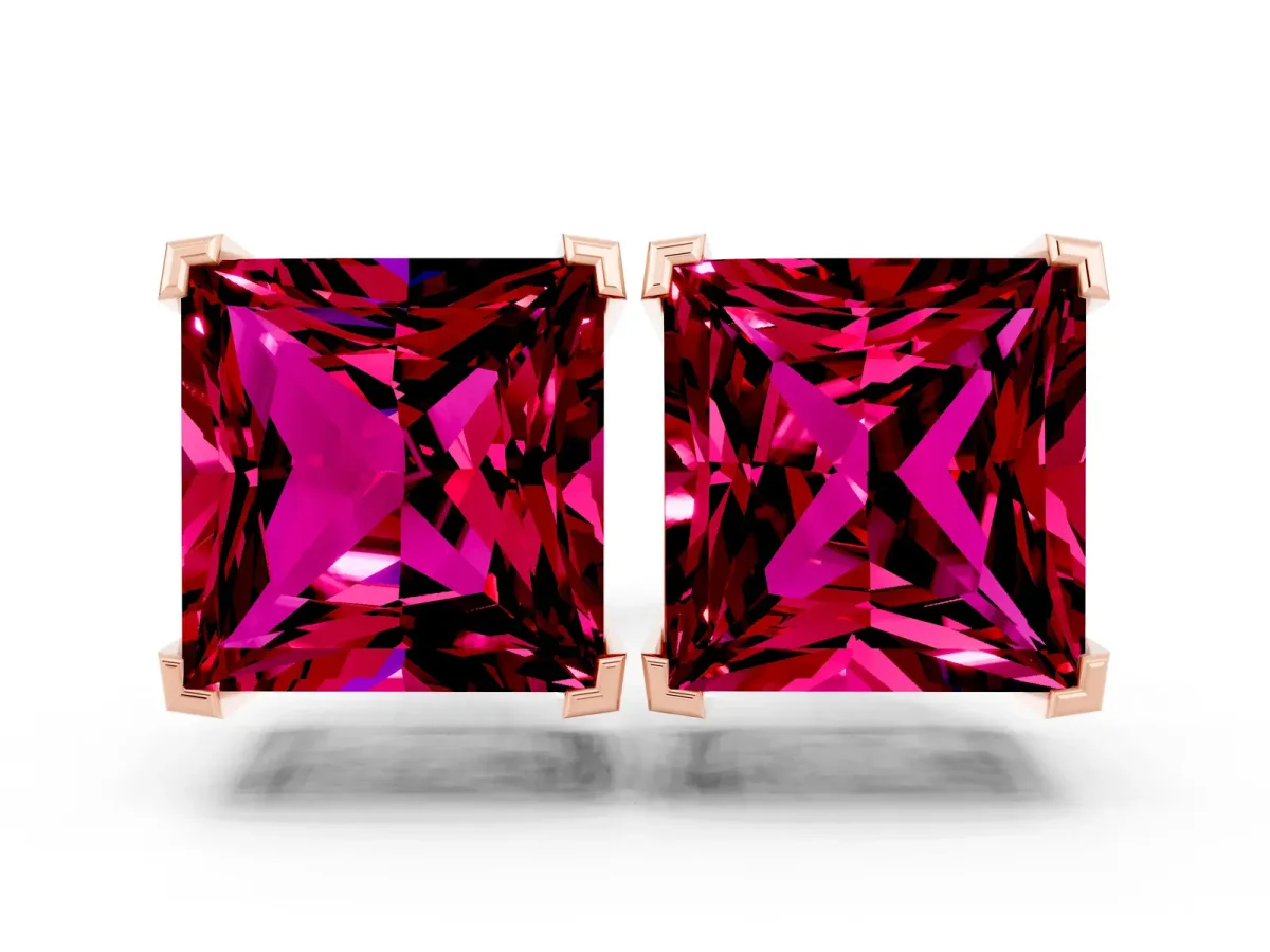 Princess Cut Garnet Stud Earrings Rose gold
