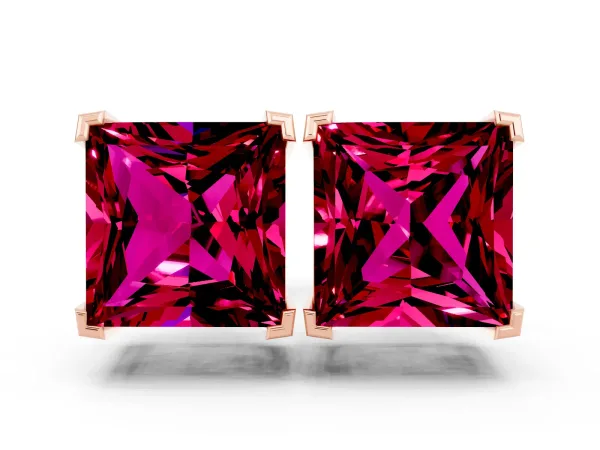 Princess Cut Garnet Stud Earrings Rose gold