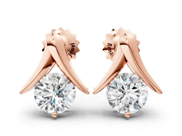 Round Diamond Inverted V Stud Earrings Rose gold