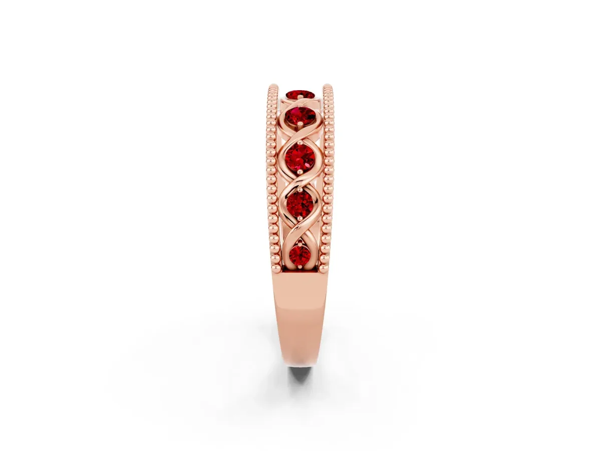 Round Ruby Twist Milgrain Band with Bezel Setting Rose gold