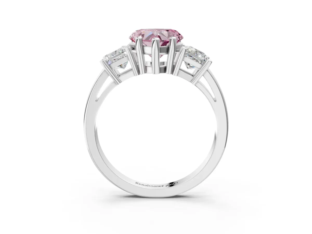 Fancy Pink Three-Stone Heart Cut Cut Solitaire Ring with Prong Setting Platinum