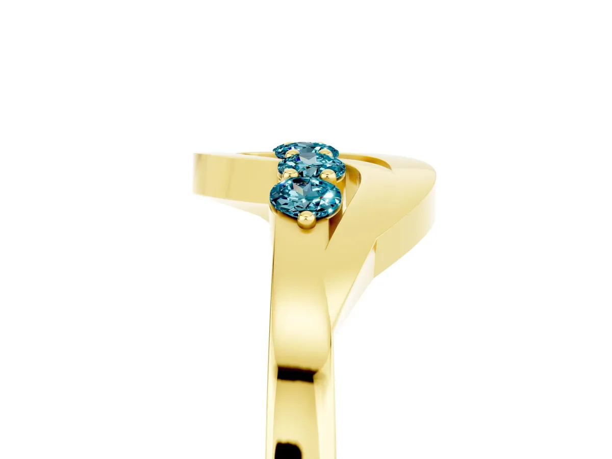 Five-Stone Round Blue Topaz Crossover Band with Prong Setting Yellow gold