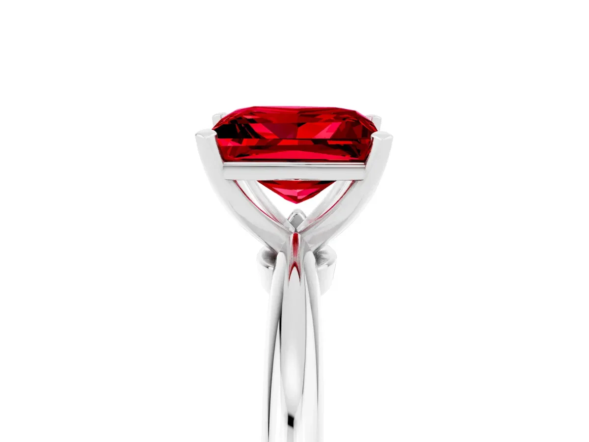 Princess Cut Ruby Solitaire Ring with Six-Prong Setting and Classic Band Platinum