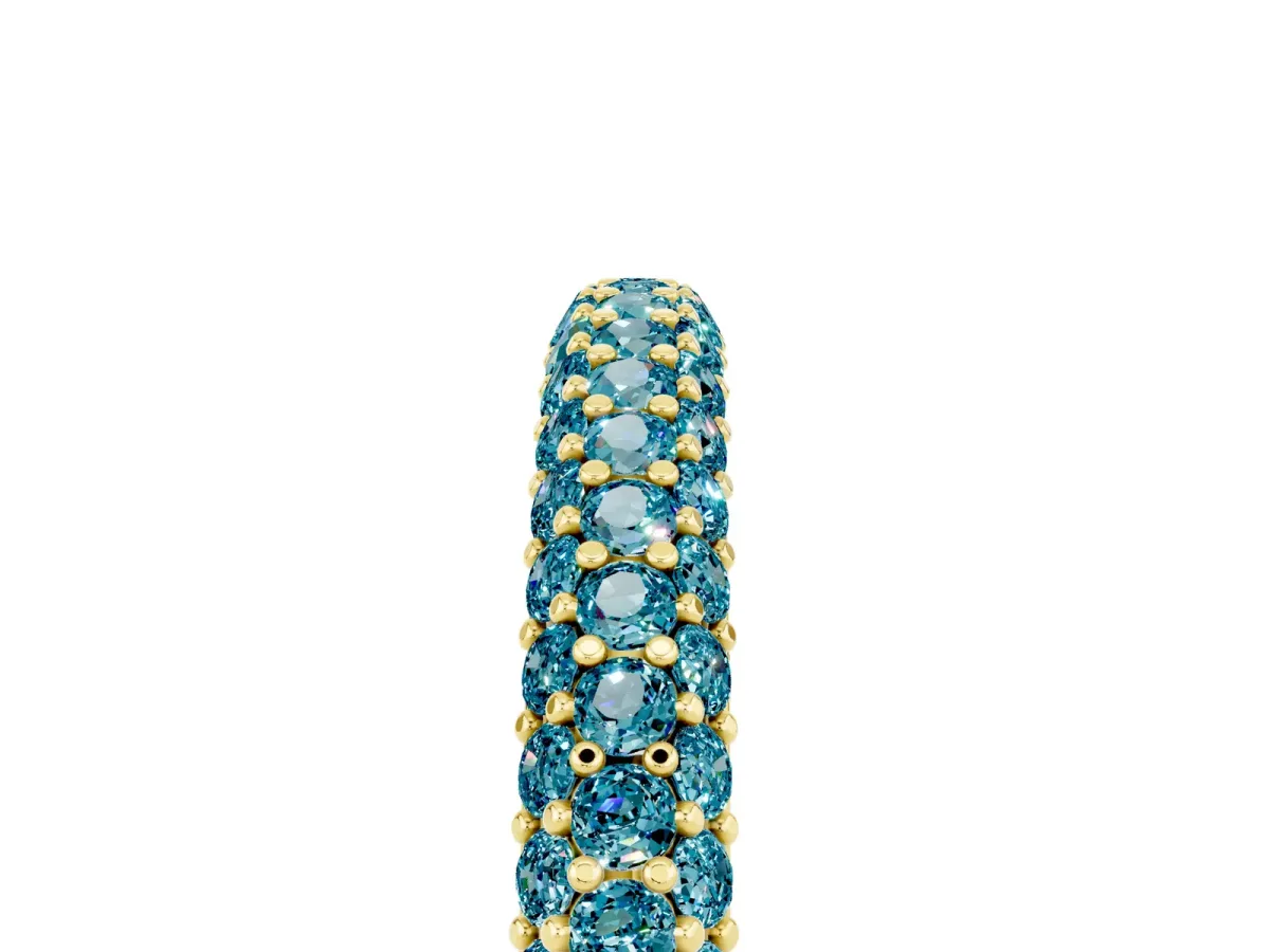 Round Blue Topaz Pavé Eternity Band with Shared Prong Setting Yellow gold