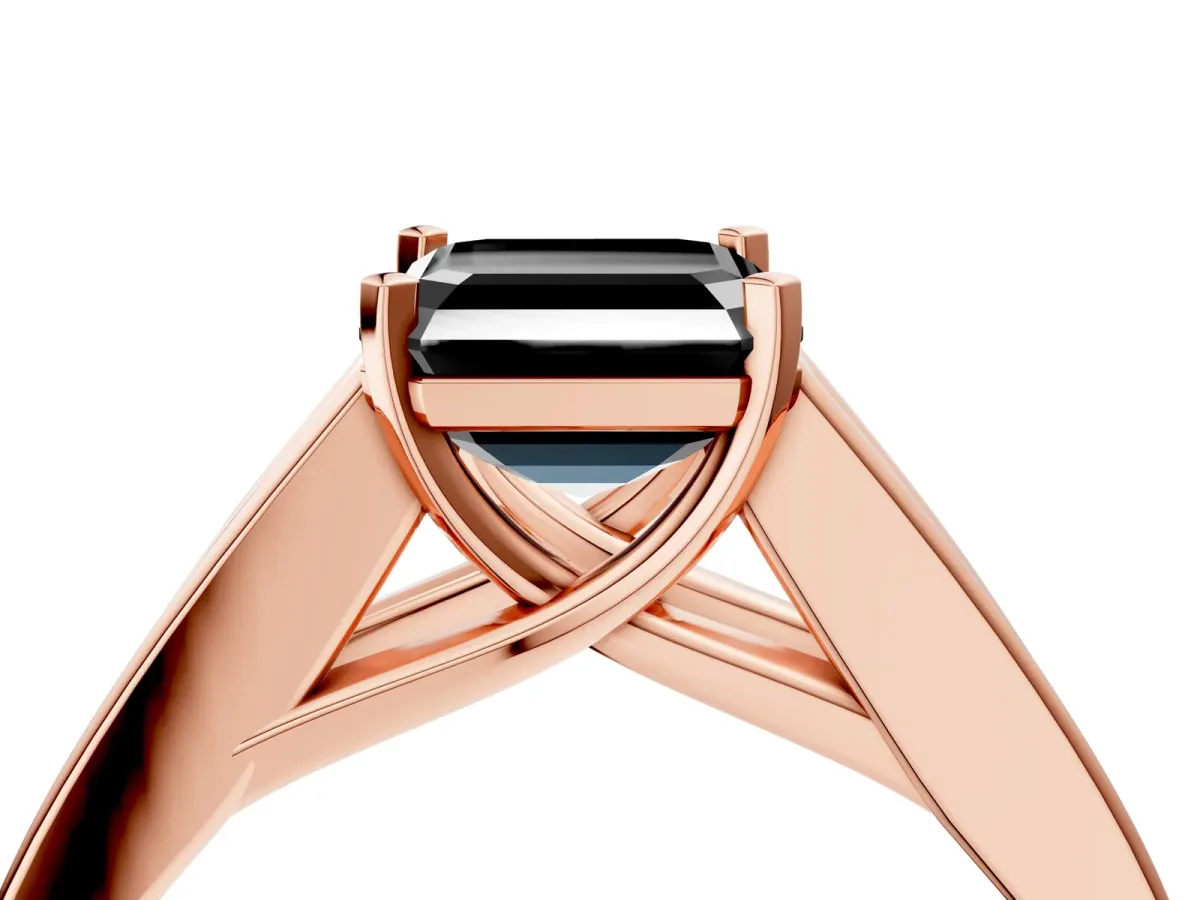 Fancy Black Asscher Cut Cut Channel Set Solitaire Ring with Four-Prong Setting Rose gold