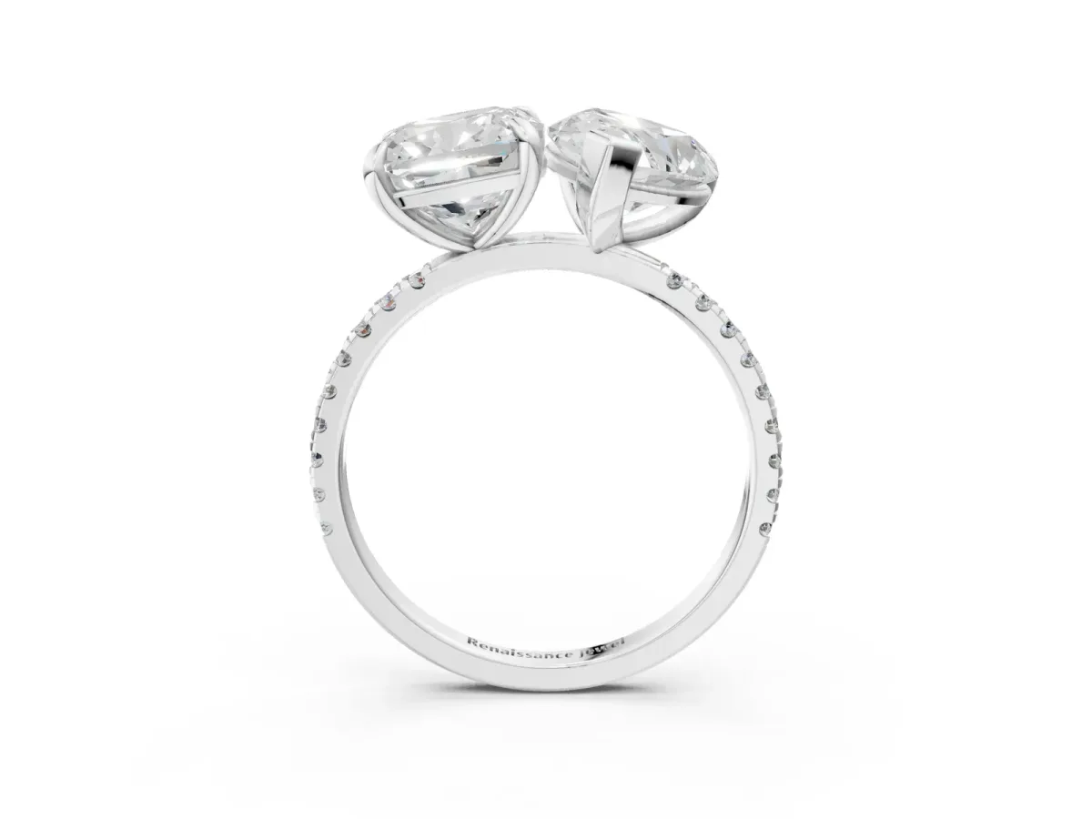 Pear and Cushion Toi Moi Ring with Prong Setting and Micro Pave Band Silver