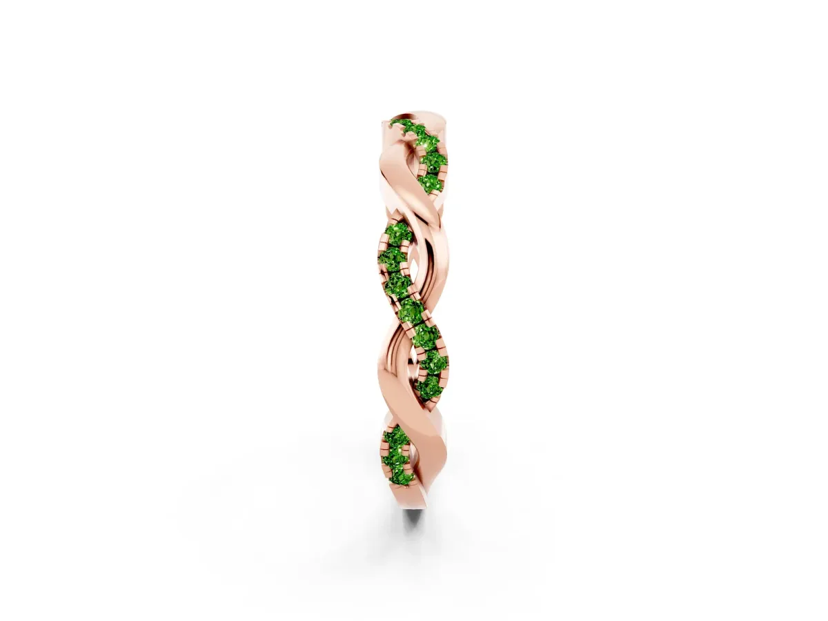 Round Peridot Twist Eternity Band with Pavé Setting Rose gold