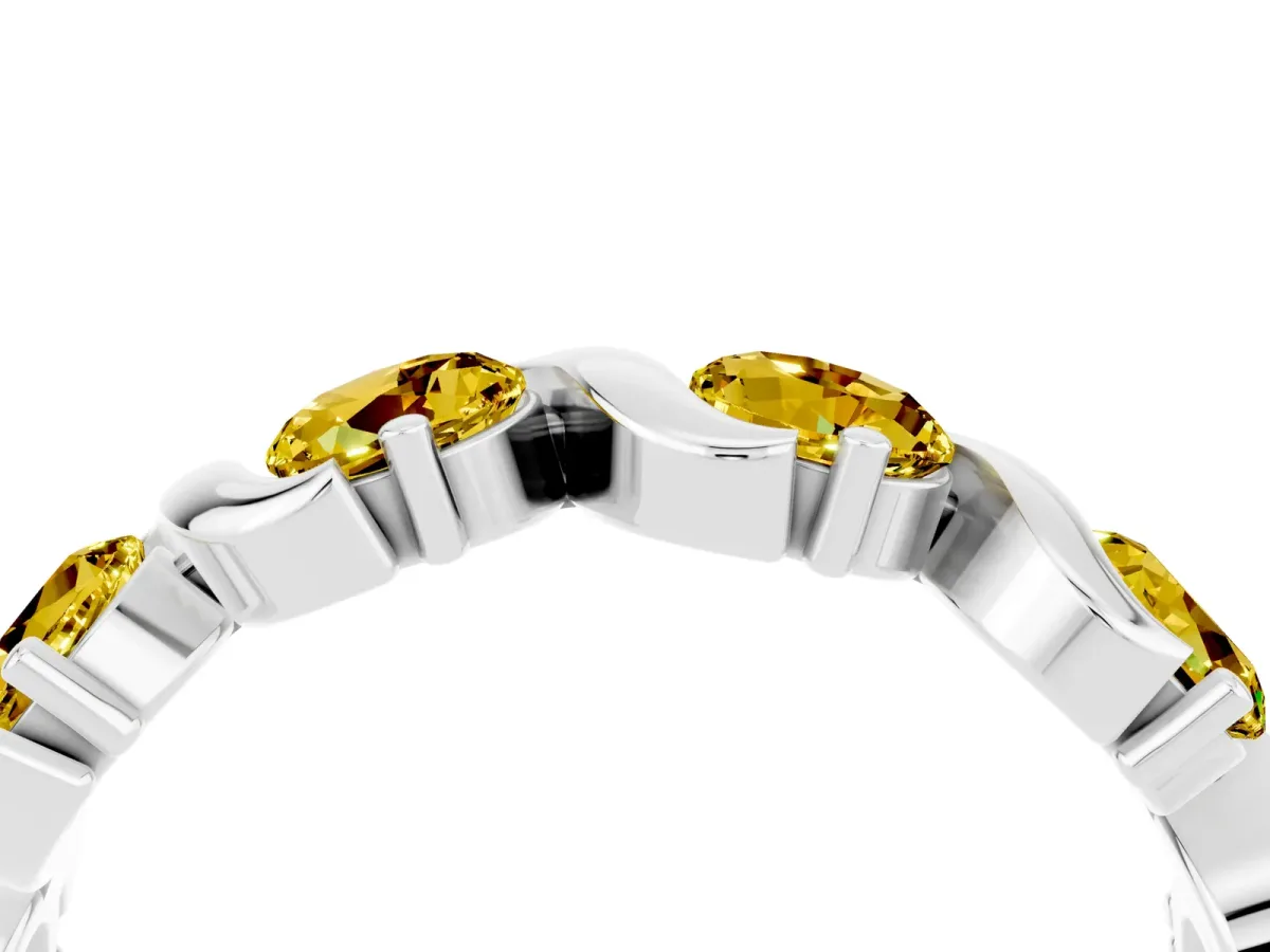 Round Yellow Sapphire Half Eternity Band with Wave Prong Setting Platinum