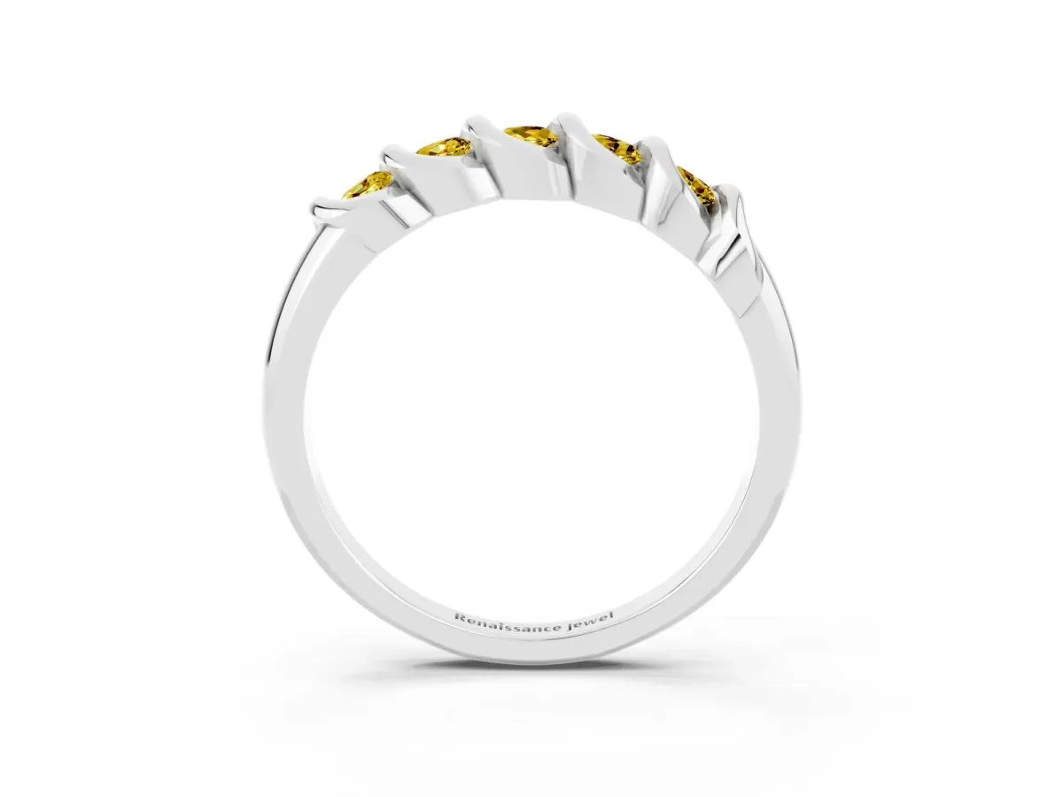 Round Yellow Sapphire Eternity Band with Twist Prong Setting Silver