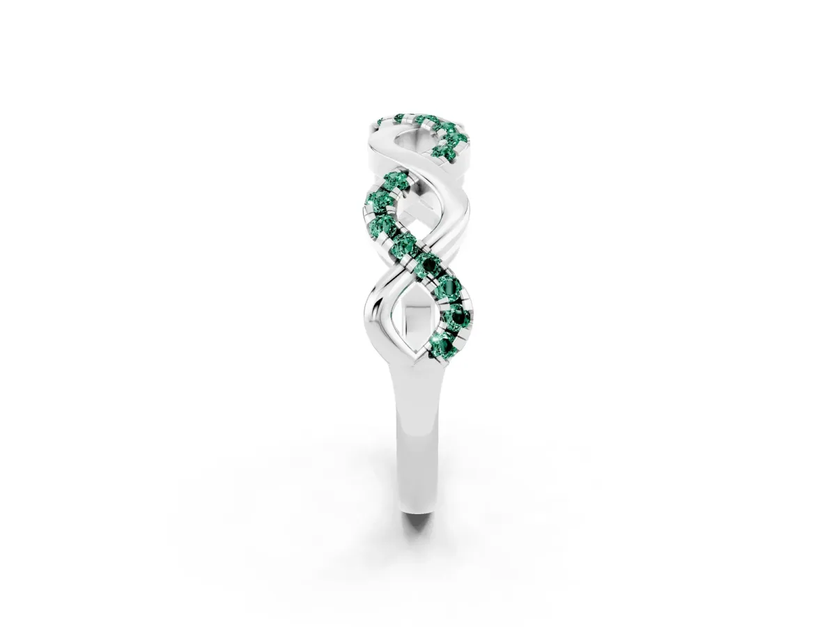 Twist Infinity Round Green Sapphire Band with Pavé Setting White gold